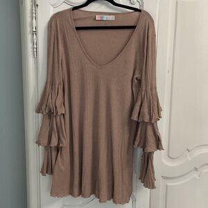 Free People Dusty Pink Chic Layered Sleeve Women's Tunic Mini